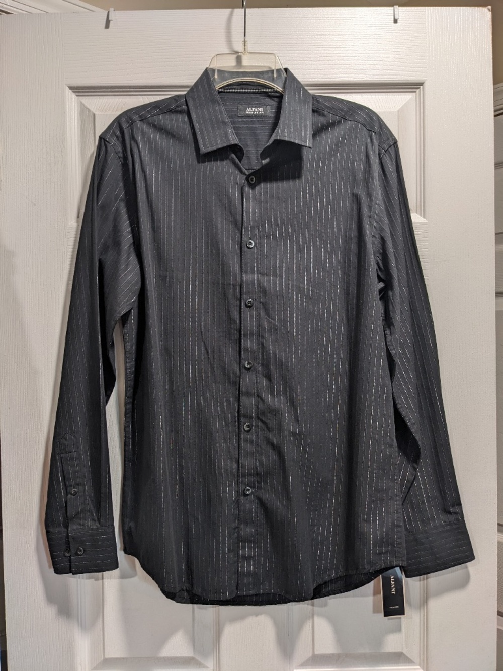 Alfani Cotton Black Button Down Dress Shirt men's size small